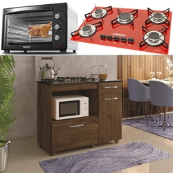 Kit Balcão Ypê Com Forno 48 Litros 110v e Fogão 5 Bocas Vermelho Menor preço em Kit Balcão Ypê Com Forno 48 Litros 110v e Fogão 5 Bocas Vermelho