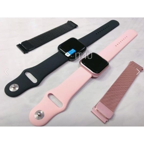 smartwatch preto com pulseira rose