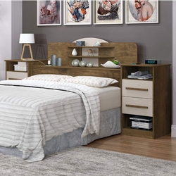 Cabeceira Box Casal com Mesa Lateral Imperial J&A Móveis Jequitibá/Off White Menor preço em Cabeceira Box Casal com Mesa Lateral Imperial J&A Móveis Jequitibá/Off White