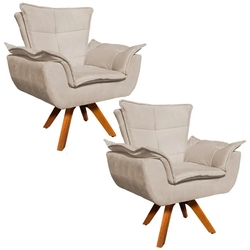 Kit 02 Poltronas Decorativas Gran Opala Base Giratória Madeira Suede Bege - D'Rossi é boa?