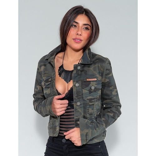 jaqueta jeans camuflada feminina