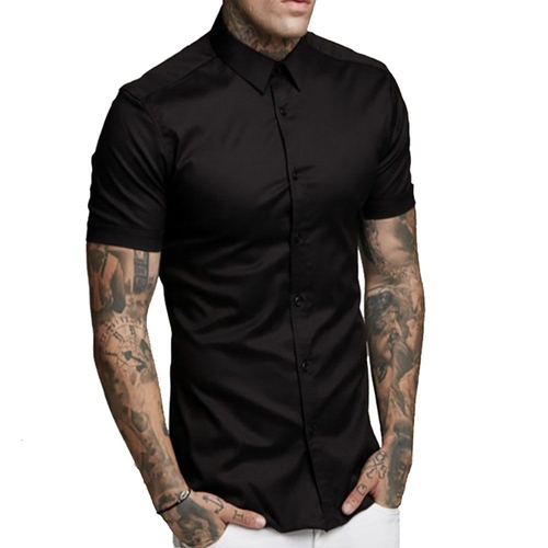 Camisa social manga curta slim preta Outlet