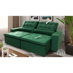 Sofá Retrátil/Reclinável Islândia 2,50m Suede Verde c/ Molas no Assento - King Kong Menor preço em Sofá Retrátil/Reclinável Islândia 2,50m Suede Verde c/ Molas no Assento - King Kong