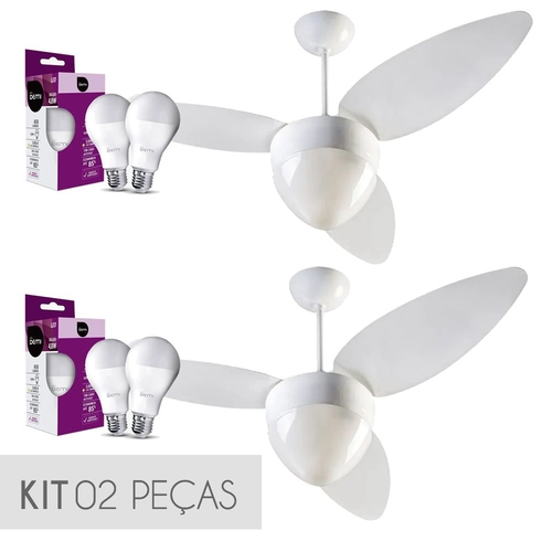 Kit Ventilador de Teto Ventisol Aires com 02 Lâmpadas Led Inclusas, CV3, Branco - 127V - 02 Unidades