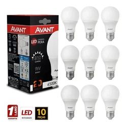 Kit 10 Lâmpadas Pera Led 9w 6500k 810 Lumens Bulbo Soquete E27 Bivolt - AVANT Menor preço em Kit 10 Lâmpadas Pera Led 9w 6500k 810 Lumens Bulbo Soquete E27 Bivolt - AVANT