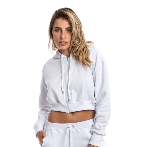 crop zip moletom com capuz women's