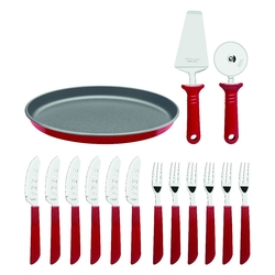 Kit Pizza Faqueiro Tramontina Lâminas Aço Inox e Cabos Polipropileno Vermelho 14 Peças + Forma é boa?