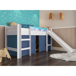 Cama Elevada Retro Garage Com Escada, Cortina E Escorregador Branco/Azul - Completa Móveis é ruim? Cama Elevada Retro Garage Com Escada, Cortina E Escorregador Branco/Azul - Completa Móveis é boa?
