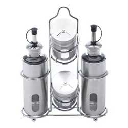 Kit Galheteiro De Vidro Em Aço Inox Com 5 Pçs Porta Condimentos Tempero Azeite Sal Vinagre é boa?