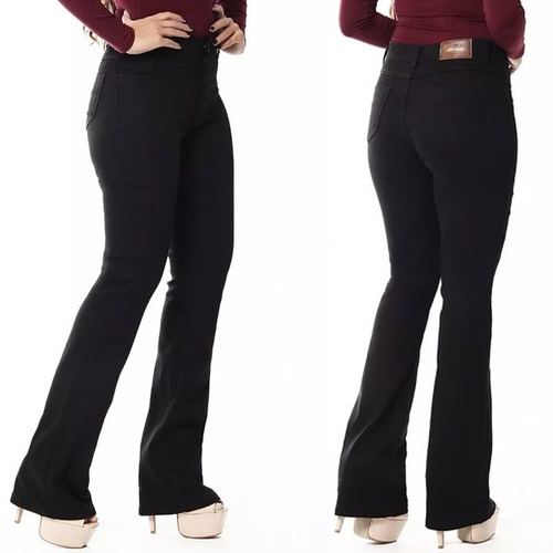 calça flare preta jeans cintura alta