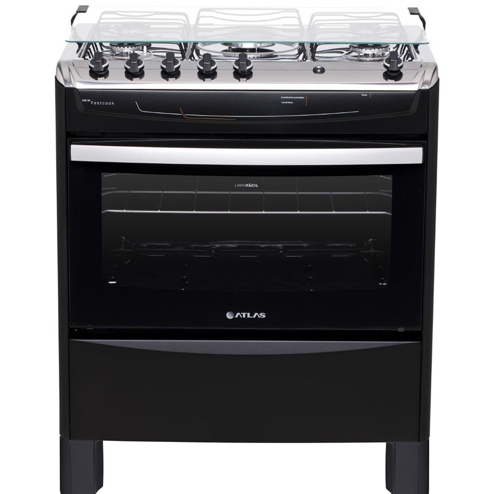 [30% de Cashback] Fogão Atlas New Fastcook 5 Bocas Preto - Bivolt