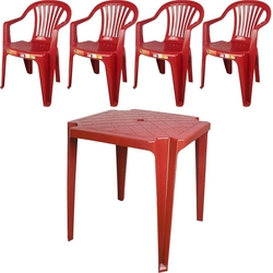 Conjunto Mesa E 4 Cadeiras Poltrona Plastico Vinho 03 Jogos