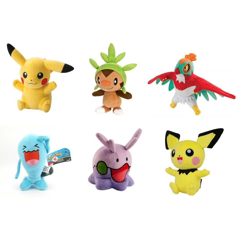 Kit 6 Pelucia Pokemon Pikachu Chespin Hawlucha Wobbufet Pichu Goomy No Shoptime