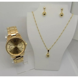 Kit Relógio Dourado Feminino + Colar + Brinco Presente namorados é boa?
