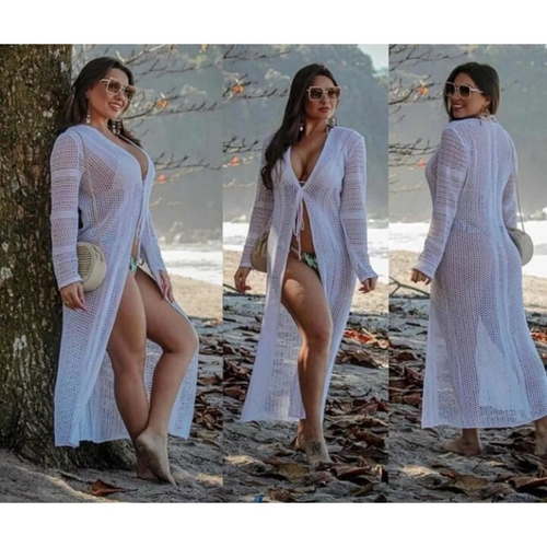 saida de praia longa de tricot