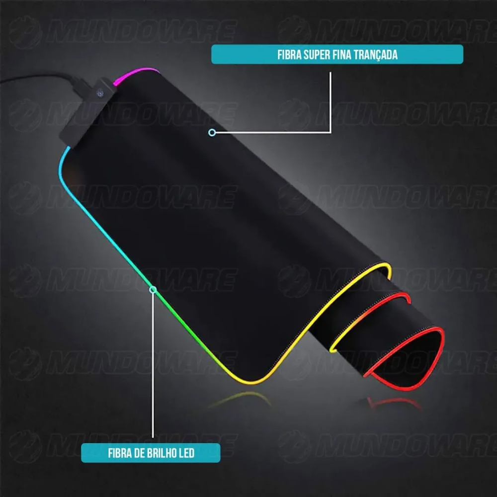 Mouse Pad Gamer com Borda de LED 350x250x3mm 14 Modos Espectro