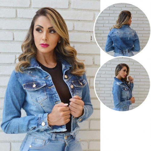 jaqueta jeans feminina curta desfiada