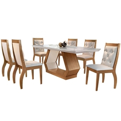 Conjunto de Mesa para Sala de Jantar Ibis Tampo de Vidro com 6 Cadeiras Agata-Rufato - Veludo creme / Off white / Imbuia é boa?