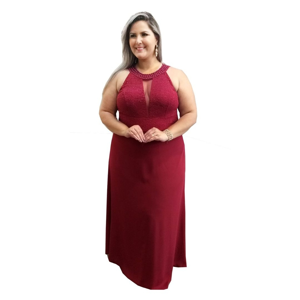 vestido plus size festa marsala