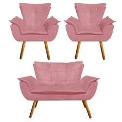 Kit Sofá Retrô Namoradeira e 02 Poltronas Opala Suede Rose - D'Rossi é boa?