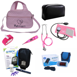 Novo Kit Completo da Enfermagem com Bolsa Rosa Luxo Medidor de Glicose e Oxímetro G-tech Menor preço em Novo Kit Completo da Enfermagem com Bolsa Rosa Luxo Medidor de Glicose e Oxímetro G-tech