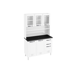 Armário De Cozinha Telasul Rubi 6 Portas 1 Gaveta, Com Vidro, Aço Branco E  Preto - 811226