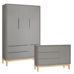 Cômoda com Porta e Guarda Roupa Infantil 3 Portas New Classic Cinza com Pés Madeira Natural – Reller é boa?
