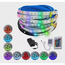 Fita De Led Rgb 5 Metros A Prova D'água Dupla Face 5050 12v 300 Leds Com Fonte E Controle Menor preço em Fita De Led Rgb 5 Metros A Prova D'água Dupla Face 5050 12v 300 Leds Com Fonte E Controle