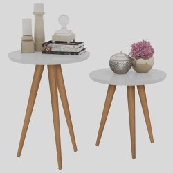 Conjunto 2 Mesas Retrô Pés Palito Apoio e Lateral Classic Branco - Lojas gd é boa?