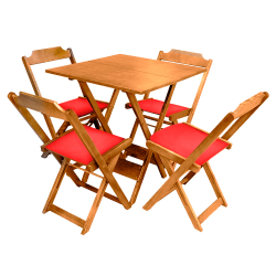 Conjunto De Mesa Dobravel De Madeira 60x60 Com 4 Cadeiras Natural Estofado Vermelho é boa?