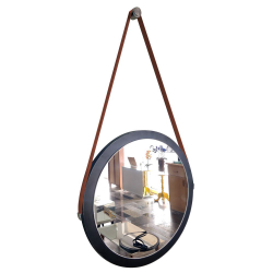 Espelho adnet redondo com alça de couro decorativo para sala de parede com alça 38 cm preto e marrom é boa?