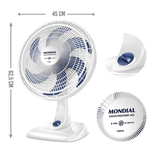 Ventilador De Mesa Mondial Maxi Power V-40-W Branco - 127V No Shoptime