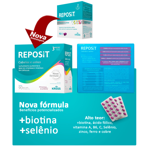 Reposit Suplemento Vitamínico E Mineral Para Cabelos Unhas E Pele 90 ...