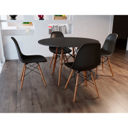 Jogo De Mesa 4 Cadeiras Pretas Eames Dkr 90 Cm Base Madeira Tampo Preto é boa?