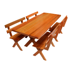 Conjunto Mesa Rústica 2m e 4 Bancos Madeira Maciça Eucalipto é boa?