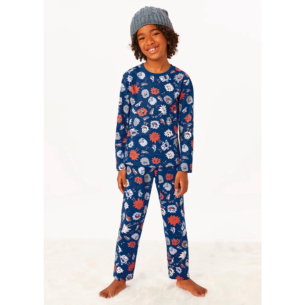 Pijama Infantil De Inverno Masculino Monstrinhos Azul Malwee No Shoptime