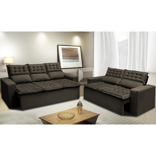 Conjunto de Sofá 3 e 2 Lugares Retrátil e Reclinável Cama inBox Slim 2,00x1,50m  Velusoft Café no Shoptime