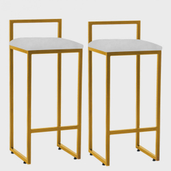Kit 02 Banqueta Alta Lina Industrial Cozinha Bar Balcão Bistrô Ferro Dourado Corino Branco - Ahazzo Móveis é boa?