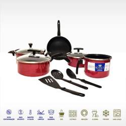 Jogo De Panelas 8 Peças Cerâmica Indução Cooktop Apresentação do produto adquirido: aproveita para te dar algumas dicas de uso para suas panelas, lembrando que as panelas não são antiaderentes. As panelas são de aço e revestidas de cerâmica, obtendo uma economia de gás, pois prepara rapidamente os seus alimentos e os mantêm aquecidos por até 30 minutos após a sua finalização. Elas são atóxicas, isto é, elas não soltam resíduos nocivos no seu alimento, nenhum tipo de resíduo prejudicial à sua saúde é liberado no preparo de seu alimento. Atende todos os tipos de fogões (indução, cooktop, fogão elétrico vitrocerâmico, fogão à lenha e fogões convencionais). Instruímos aos nossos clientes, o uso do fogo baixo para preparo de suas refeições, para que não ocorra o risco de queimá-las. Modo de limpar: A limpeza deve ser feita exclusivamente com esponjas que não riscam, se necessário, ferva uma pequena quantidade de água e detergente para facilitar a limpeza é boa?