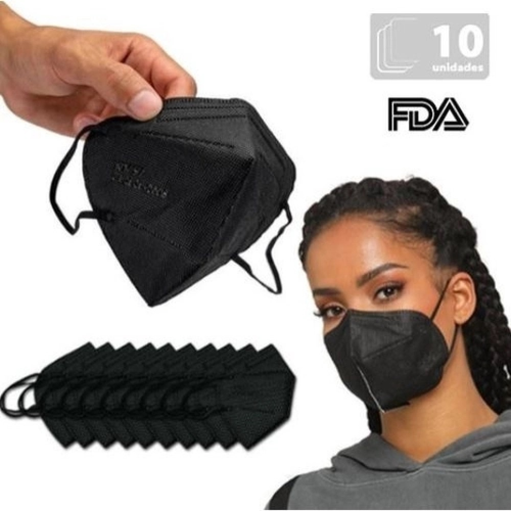 Kit Máscaras KN95 N95 Preta de Proteção Facial FFP2 com 5 Camadas e