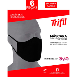 Kit 06 Máscaras pretas - Trifil/Lupo - Tecido Lavável Dupla Menor preço em Kit 06 Máscaras pretas - Trifil/Lupo - Tecido Lavável Dupla