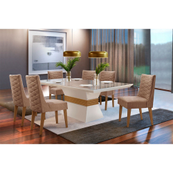 Sala De Jantar Lucy 180 Tampo mdf Vidro Com 6 Cadeiras Safira Rufato Menor preço em Sala De Jantar Lucy 180 Tampo mdf Vidro Com 6 Cadeiras Safira Rufato
