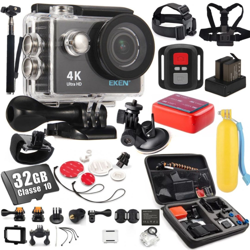 Kit Câmera Eken H9R 4K Wi Fi 32gb Carregador 02 Baterias Monopod Flutuador Sup Cabeça Peito