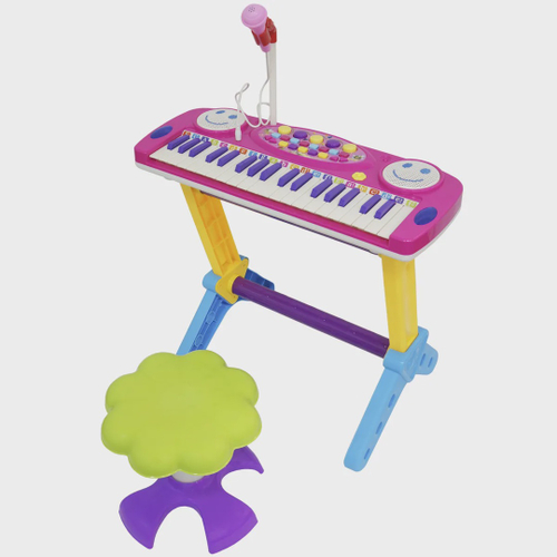 Teclado Piano Infantil Musical Rock Star Teclas Com Microfone E