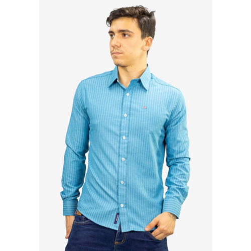 camisa social listrada verde