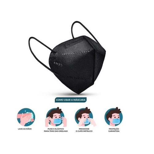Máscara KN95 N95 Preta de Proteção Facial FFP2 c/ 5 Camadas Clip Nasal