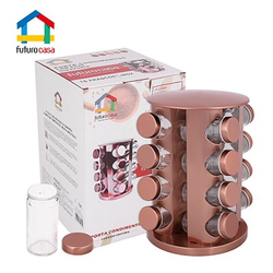Porta Temperos Giratório Suporte Com 16 Potes Rose Gold Vertical Menor preço em Porta Temperos Giratório Suporte Com 16 Potes Rose Gold Vertical