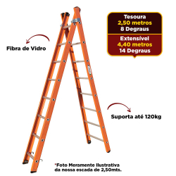 Escada Tesoura Extensível Fibra Degrau D - 2,50mts é boa?