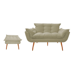 Kit Namoradeira + 1 Puff Puf Decorativo Opala Suede Bege Pés Madeira Mz Decor é boa?