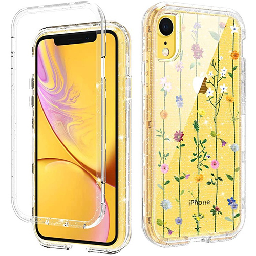 Domaver iPhone xr Case Floral, Clear iPhone xr Cases with Sparkle